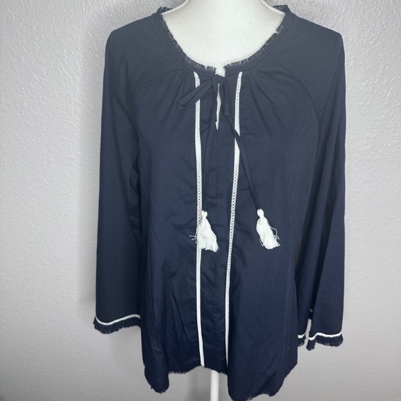 NWT DG2 Diane Gilman Navy blue Blouse Large - Picture 3 of 8